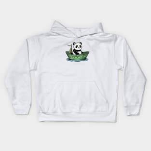 Cute Panda Driving Small Boat Ship Kids Hoodie